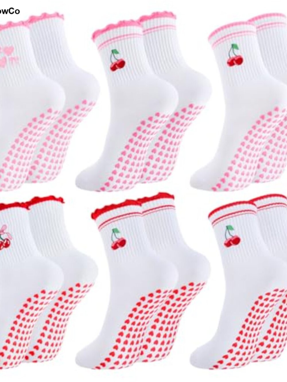 Womens Cotton Yoga Socks with Grips Non Slip Pilates Socks 6 Pack